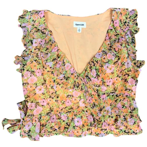 NWT Women's OPEN‎ EDIT Nordstrom Ruffle Sleeveless Crop Top | Size Large - Picture 2 of 9